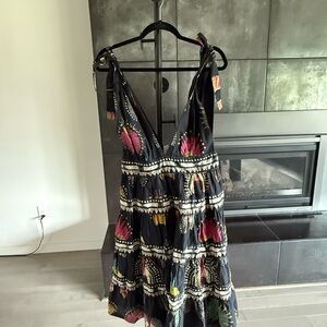 FARM Rio Black Maxi Dress with Pink and Yellow Embroidery